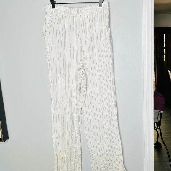 DONNI Off-White Stripe Pinstripe Linen Pleated Trousers Pants Size Large - Picture 8 of 15